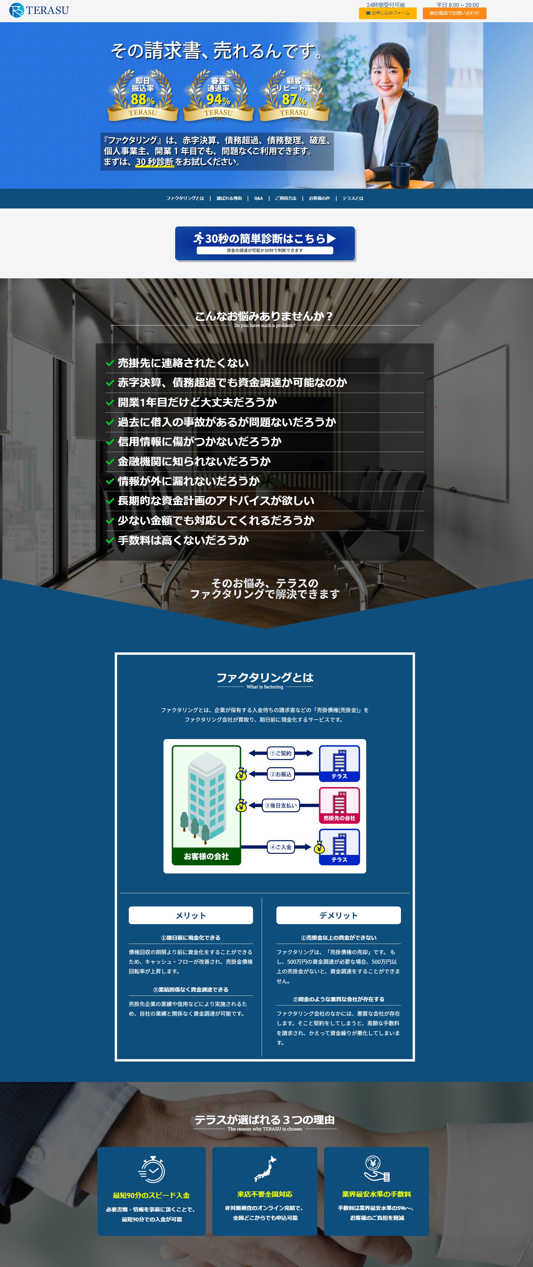 請求書の即日現金化【Terasu株式会社】商品ページのヘッダー